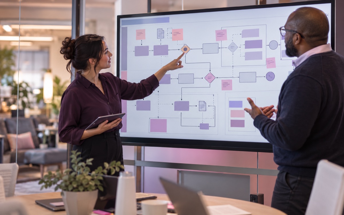 Analyst mapping a client workflow and its decision points